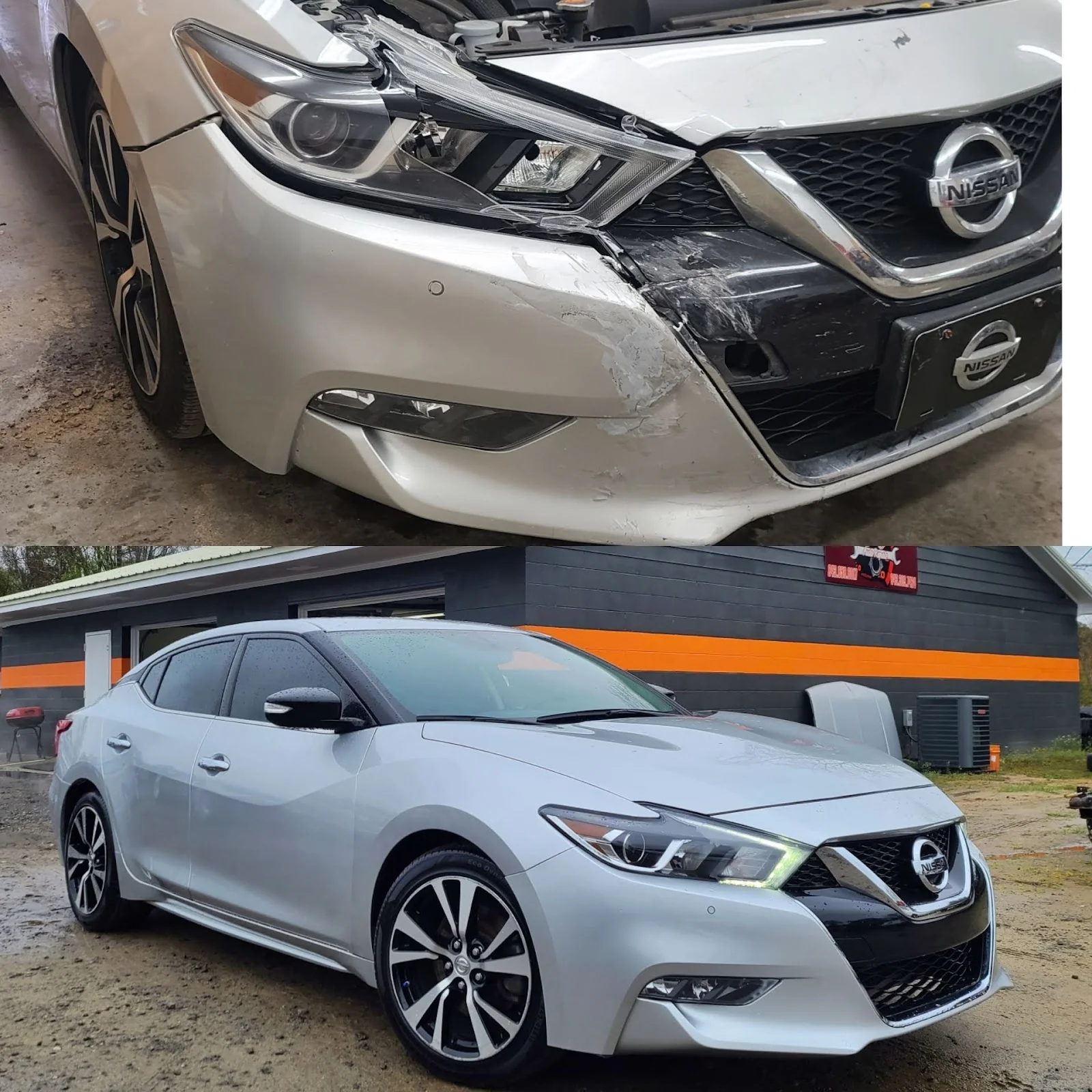 Collision repair before and after — wrecked truck restored at D&D Auto Repair